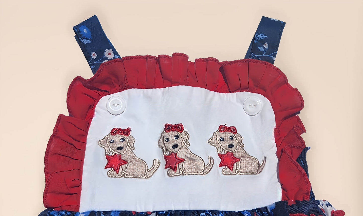 Patriotic Puppy Dog Ruffle Romper