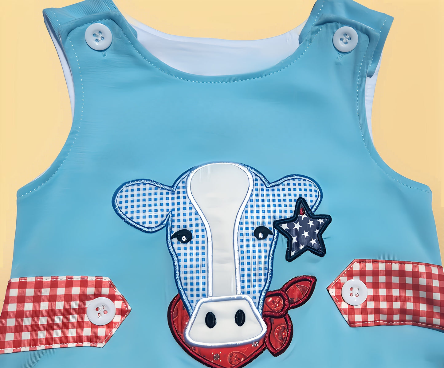 Blue Patriotic Cow with American Star Romper