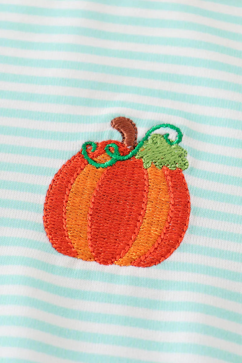 Short Sleeve Striped Embroidered Pumpkin Bubble
