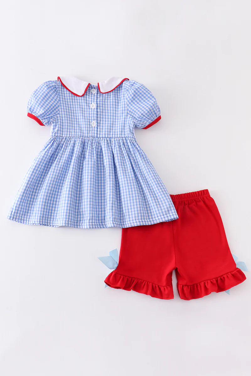 Patriotic American Flag Applique Short Set