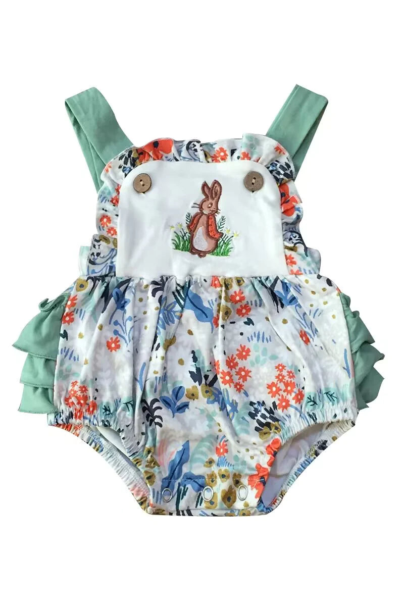 Adorable Little Bunny Floral Overall Ruffle Bubble