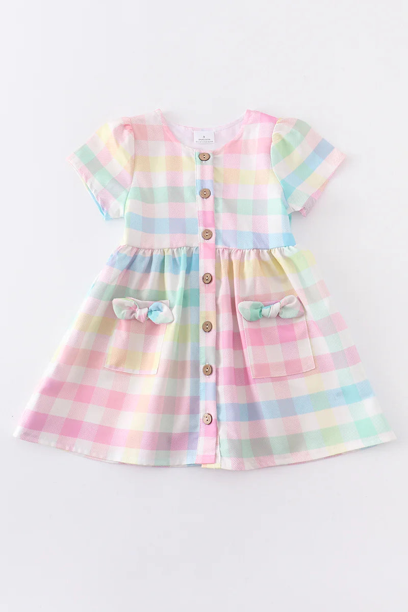Pastel Plaid Button Dress with Pockets