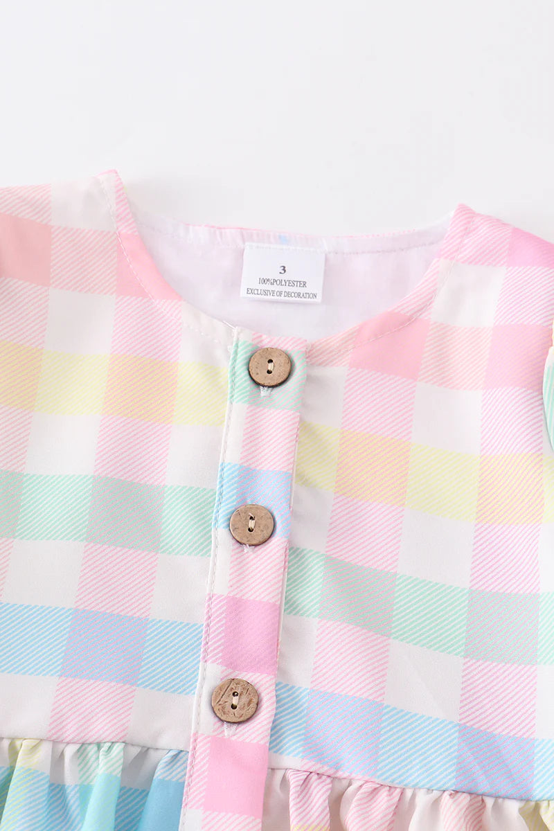 Pastel Plaid Button Dress with Pockets