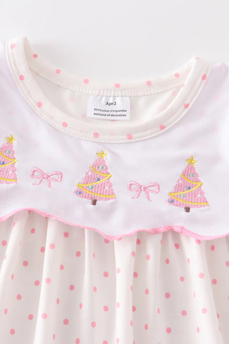 Pink Polka Dot Christmas Tree Ruffle Pant Set
