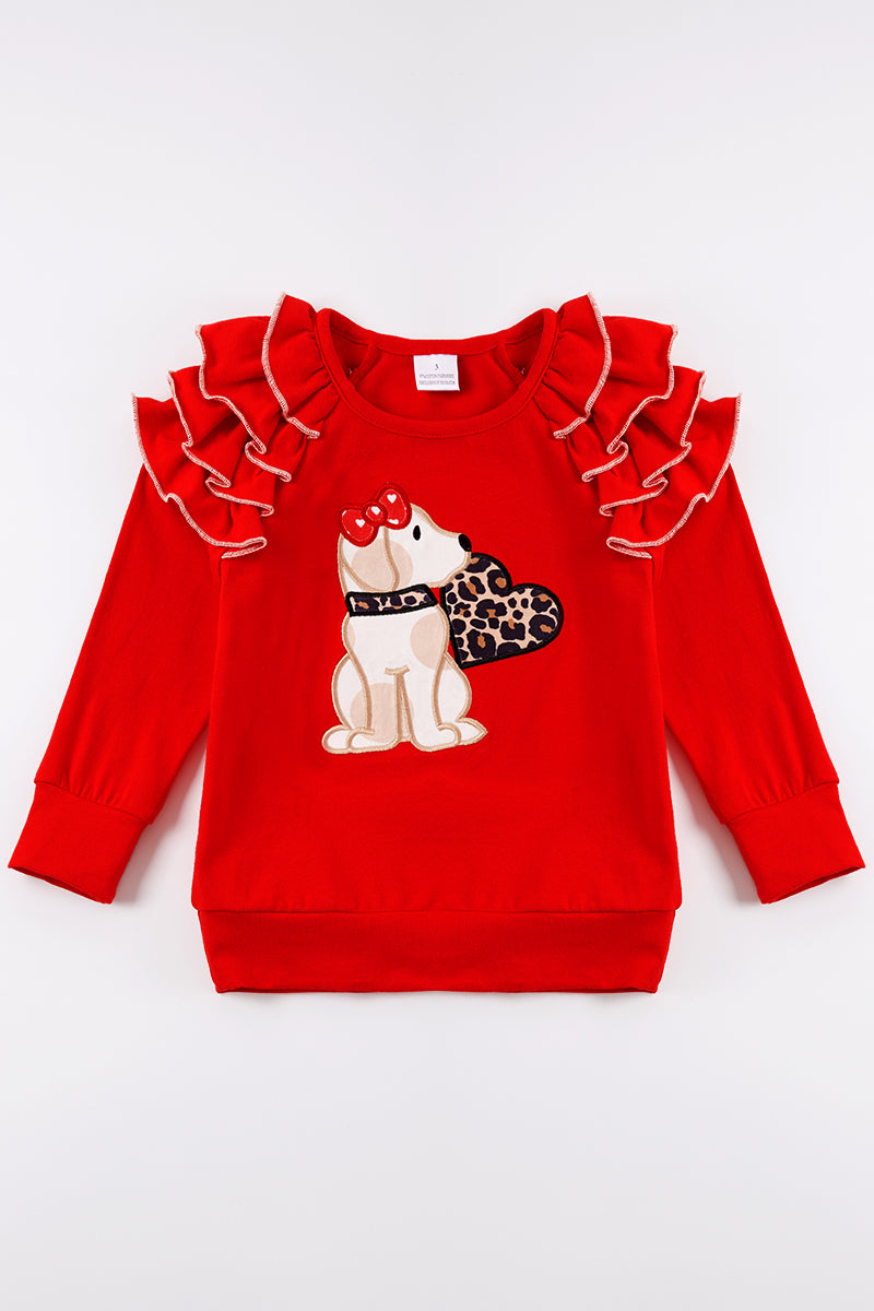 Puppy Dog with Leopard Heart Ruffle Top