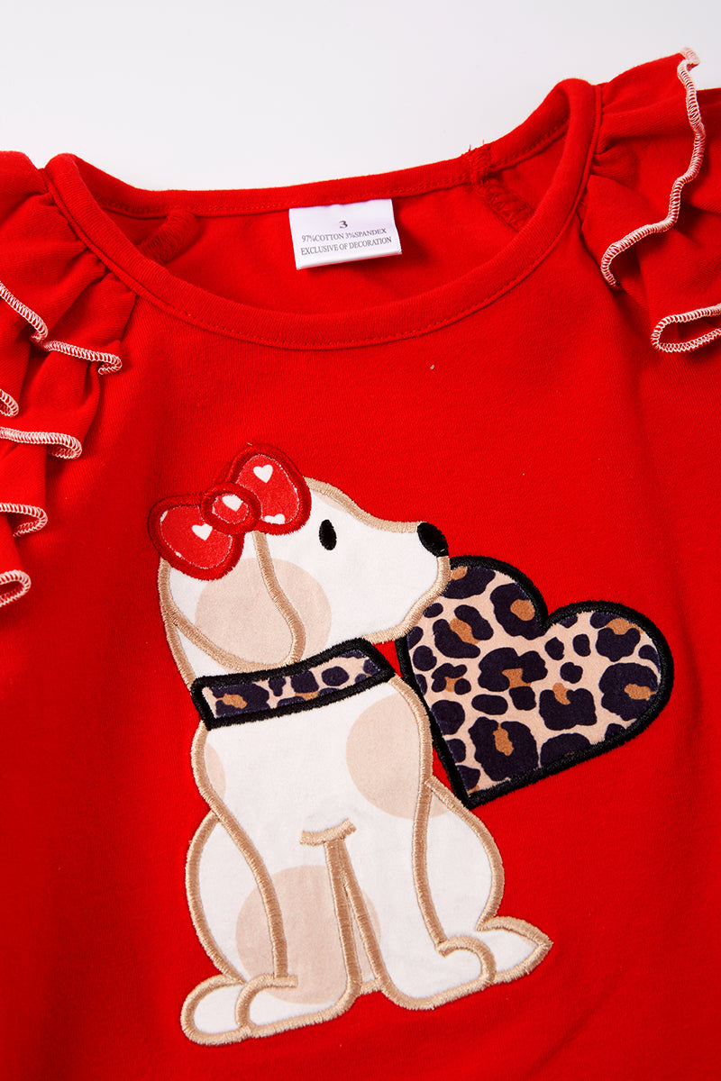 Puppy Dog with Leopard Heart Ruffle Top