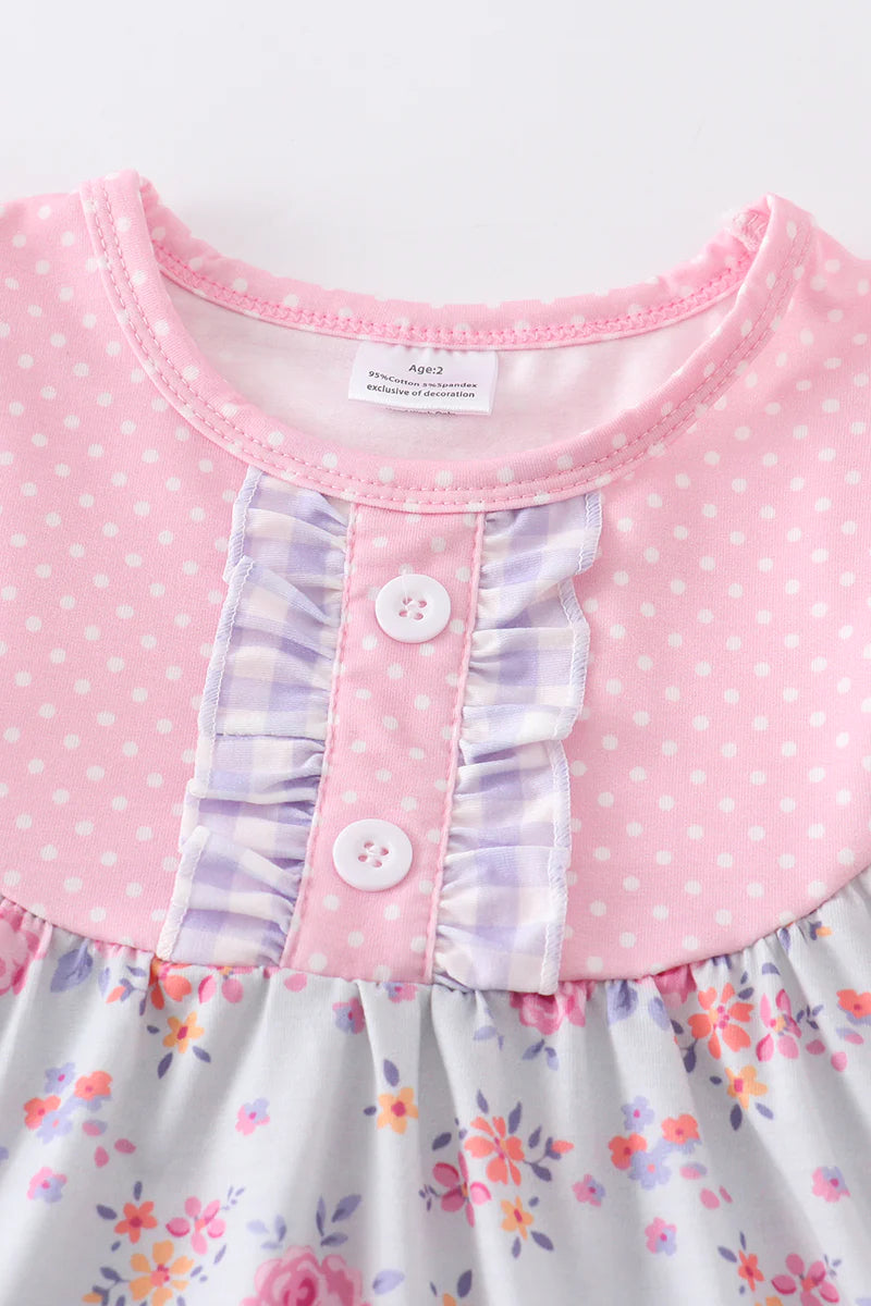 Pink Floral Dress Paired with Polka Dots