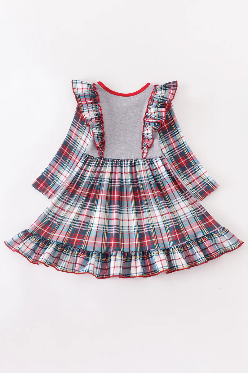 Grey Plaid Santa Ruffle Dress