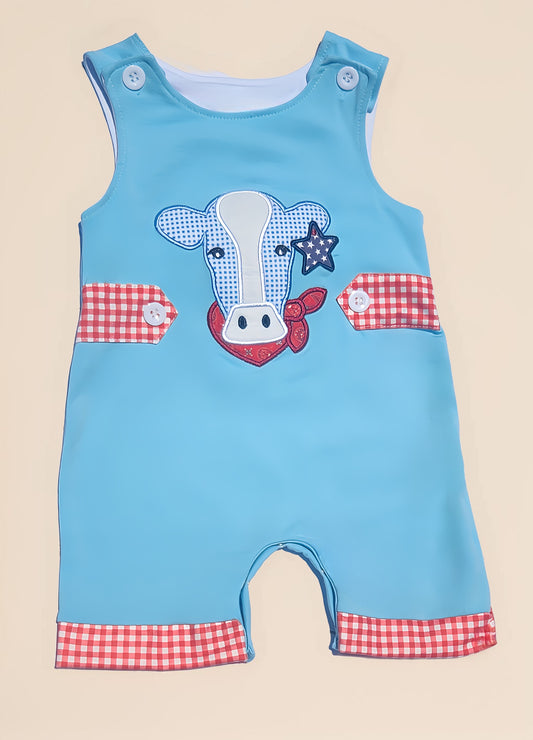 Blue Patriotic Cow with American Star Romper