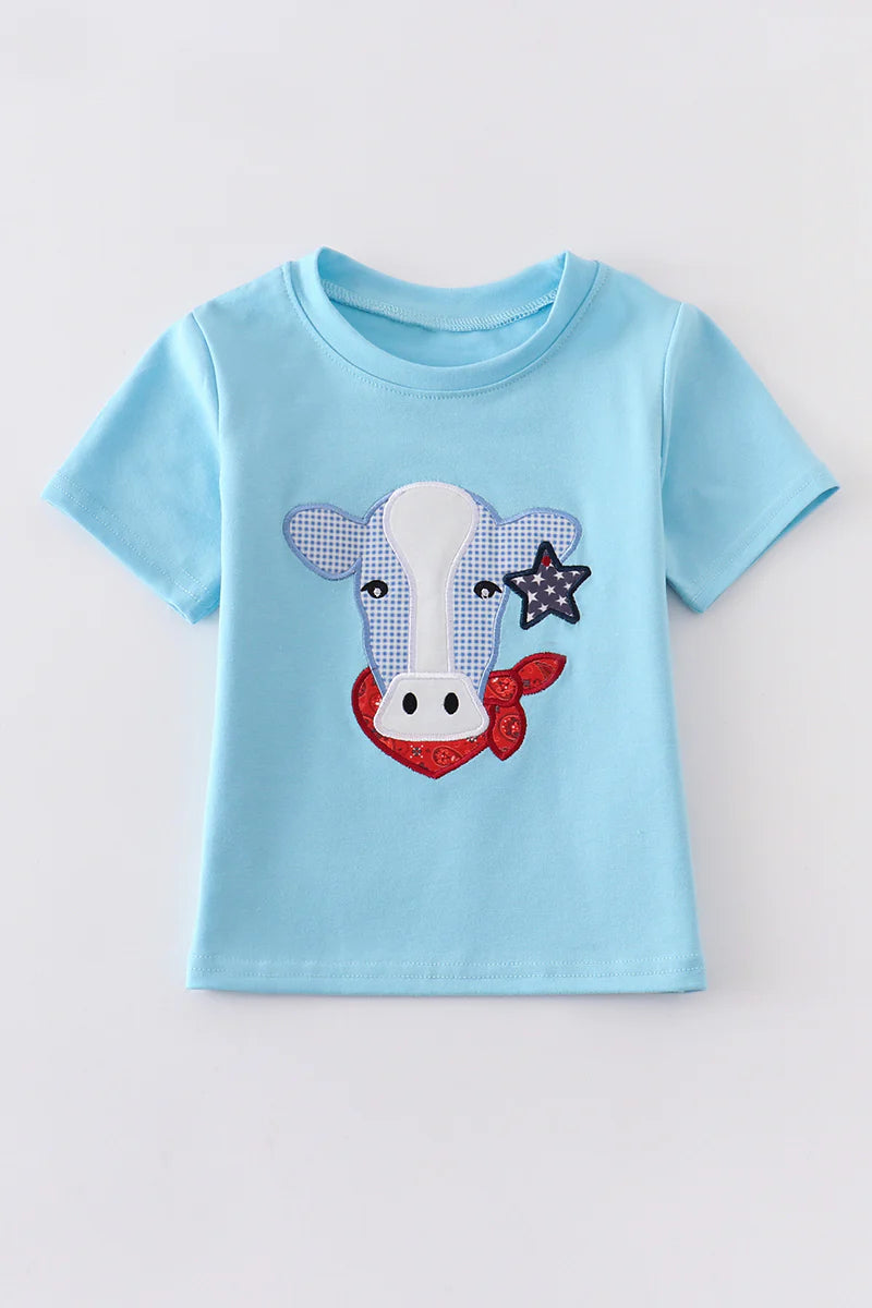 Blue Patriotic Cow with American Star Shirt