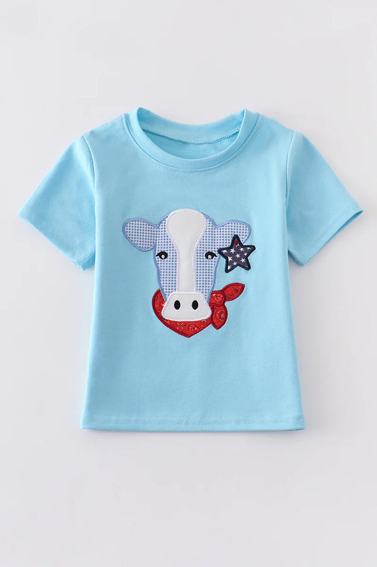 Blue Patriotic Cow with American Star Shirt