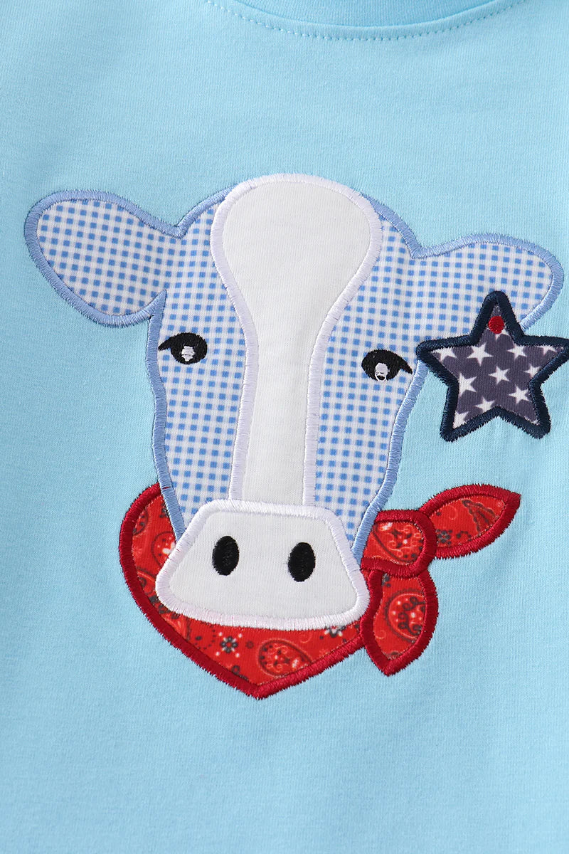 Blue Patriotic Cow with American Star Shirt