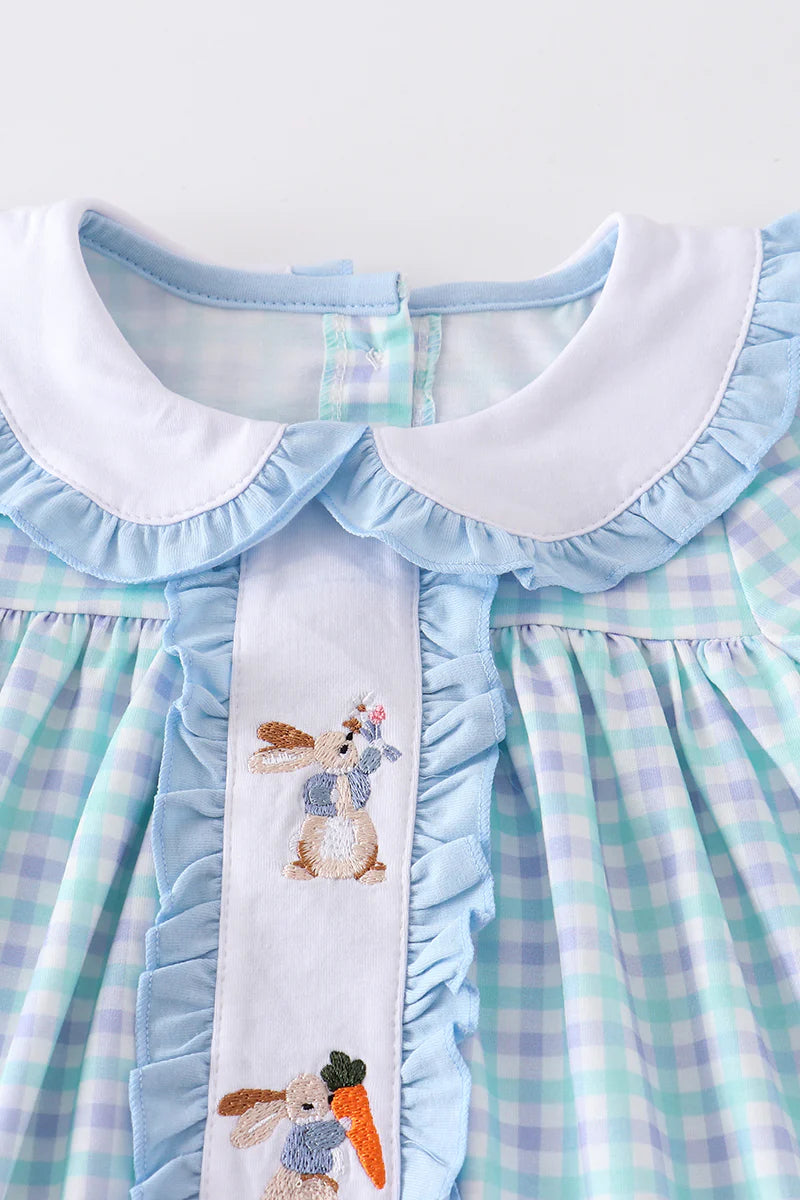 Blue Plaid Short Set with Adorable Bunnies