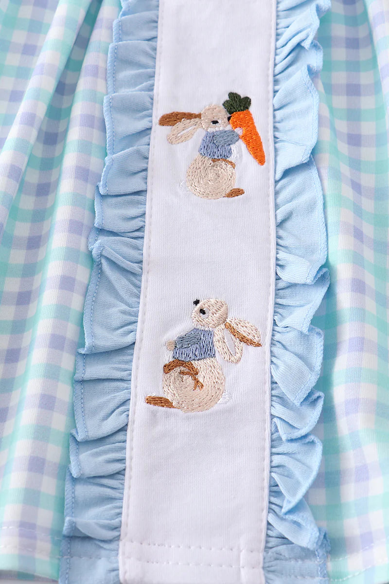Blue Plaid Short Set with Adorable Bunnies