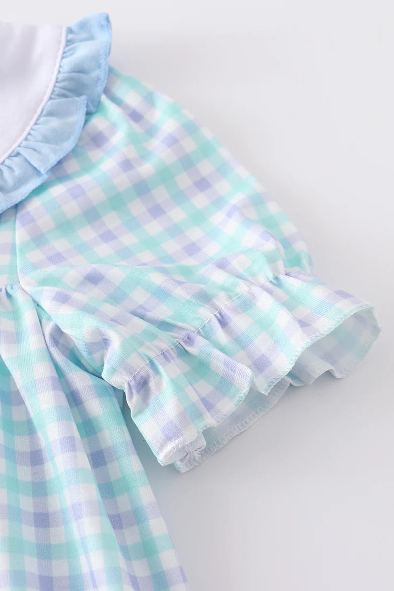 Blue Plaid Short Set with Adorable Bunnies
