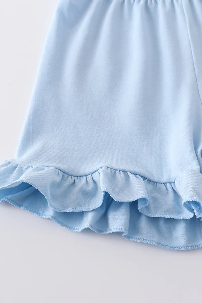 Blue Plaid Short Set with Adorable Bunnies