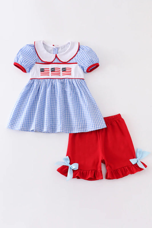 Patriotic American Flag Applique Short Set