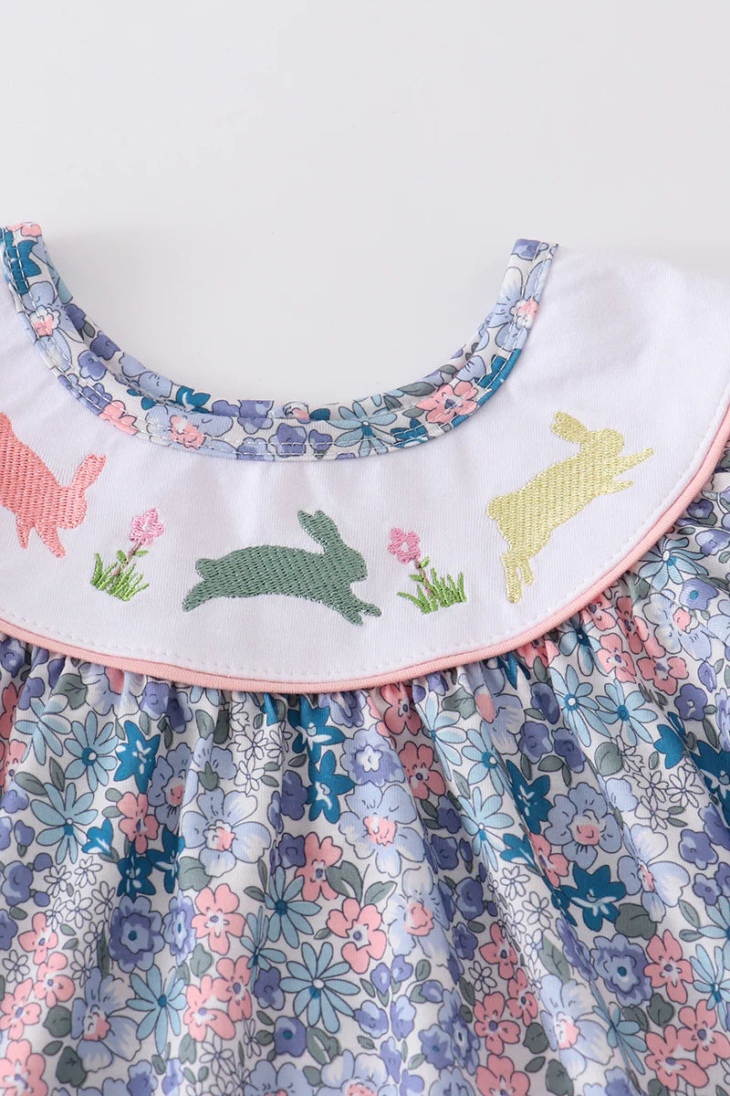Floral Print with Hopping Bunnies Ruffle Short Set