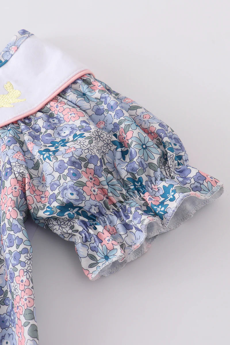 Floral Print with Hopping Bunnies Ruffle Short Set