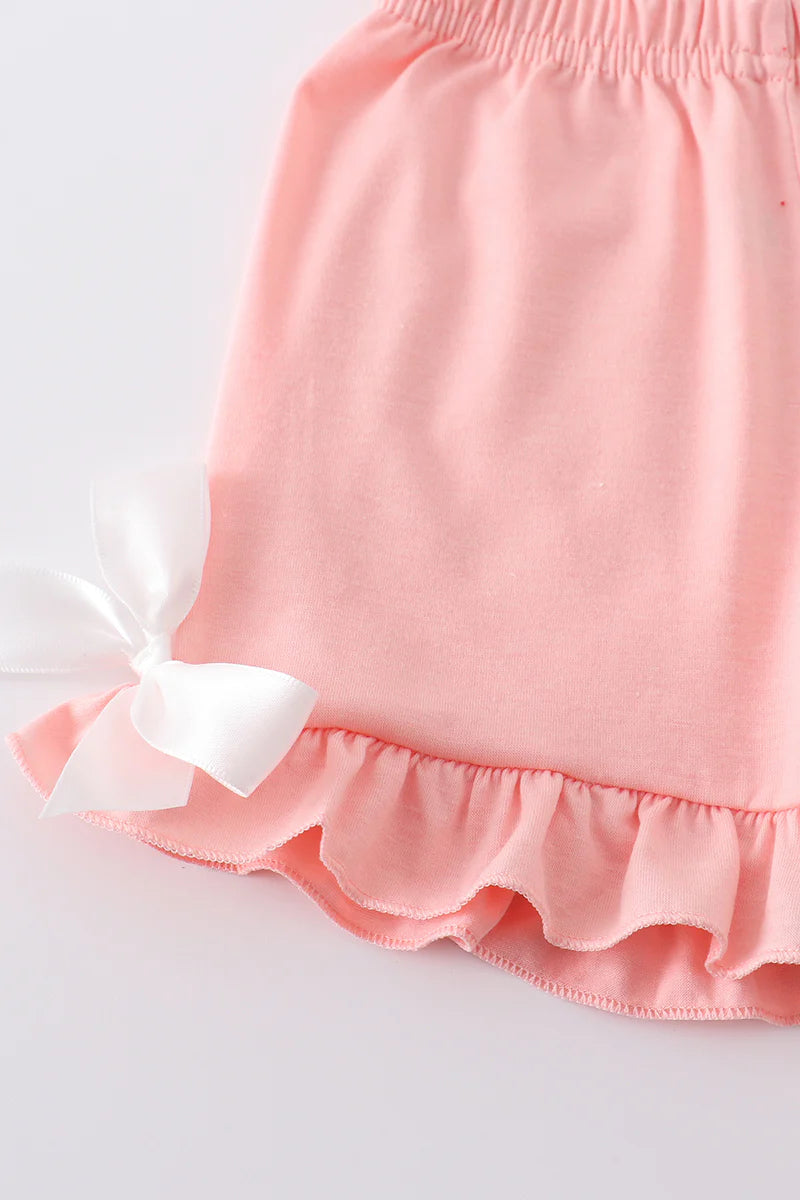 Floral Print with Hopping Bunnies Ruffle Short Set