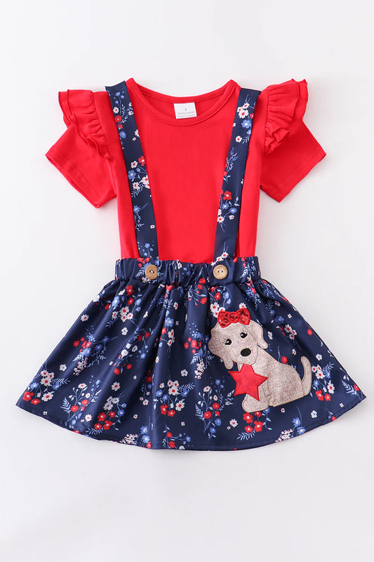 Patriotic Puppy Overall Dress Set