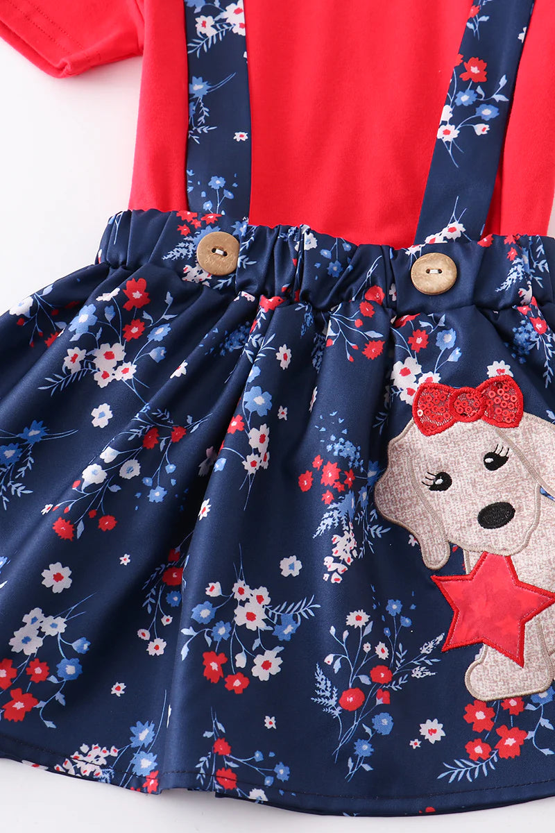 Patriotic Puppy Overall Dress Set