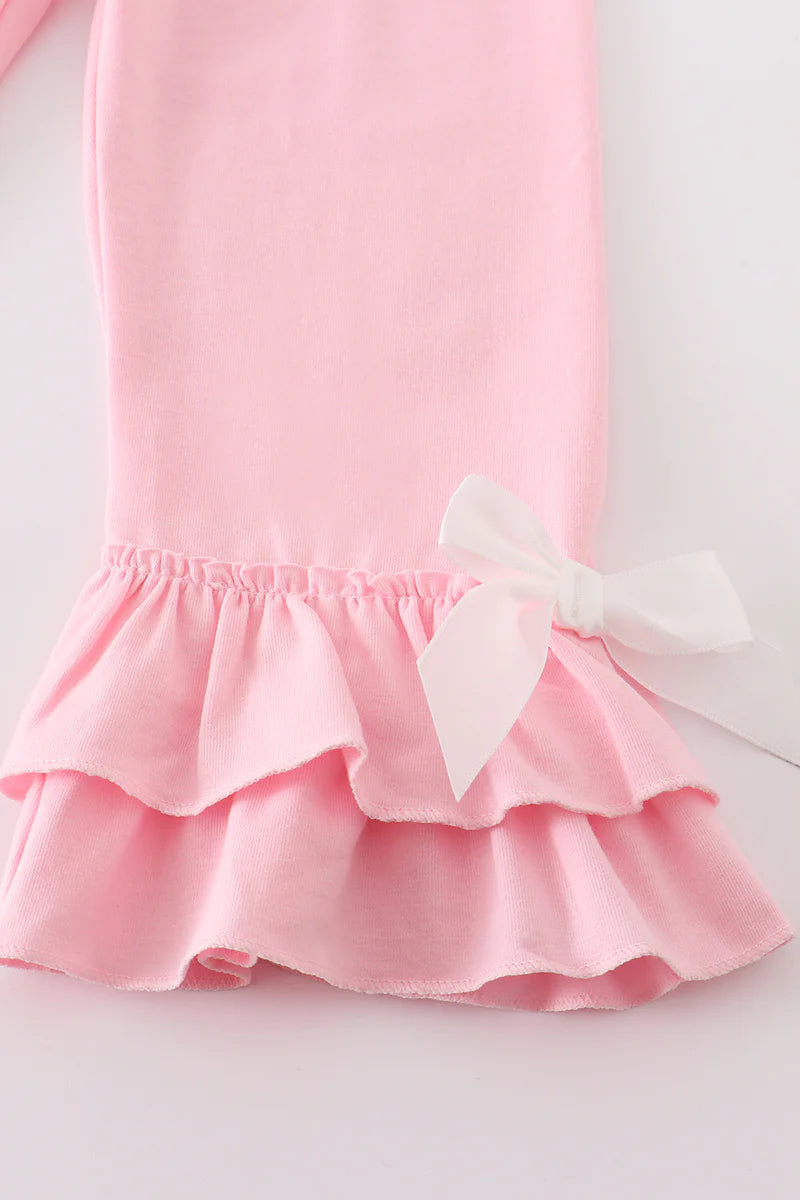 Pink Polka Dot Christmas Tree Ruffle Pant Set