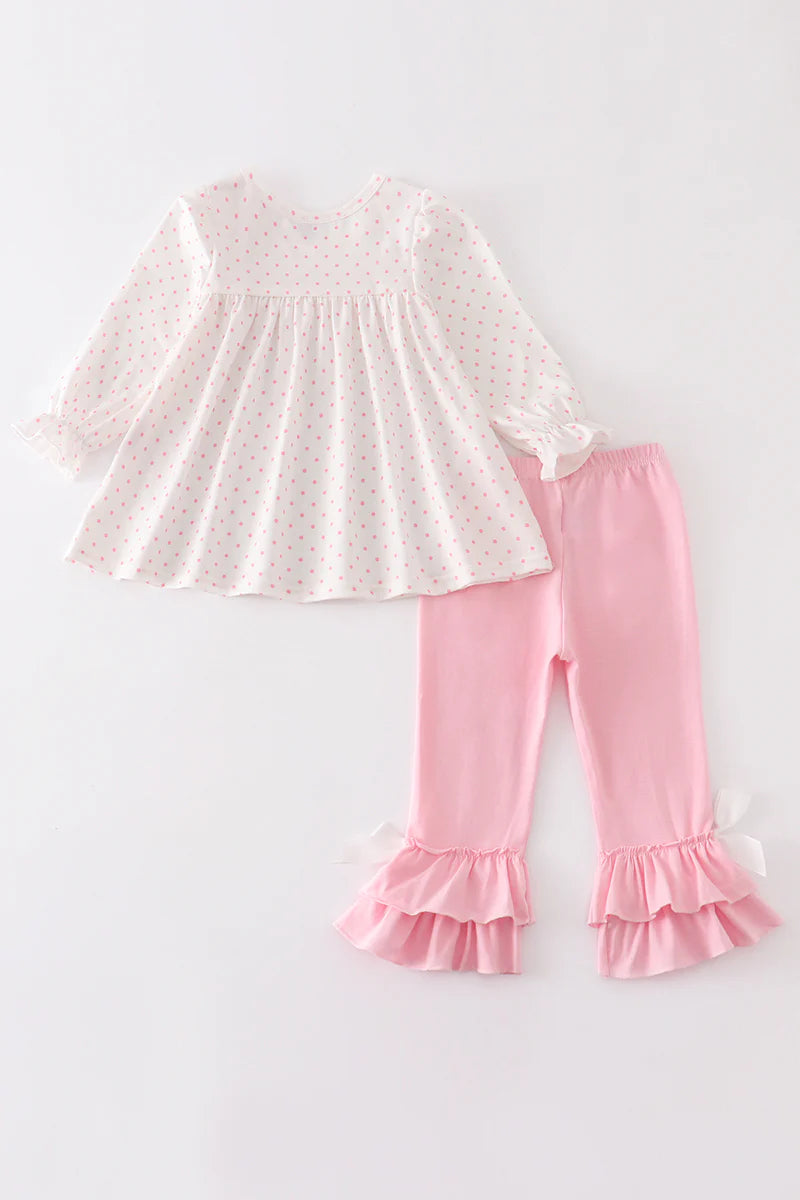 Pink Polka Dot Christmas Tree Ruffle Pant Set
