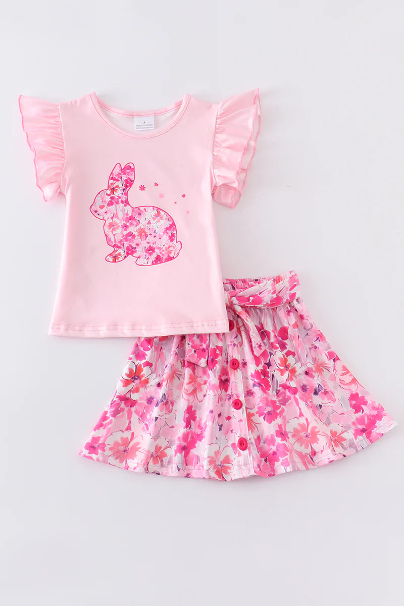 Perfectly Pink Floral Bunny Skirt Set