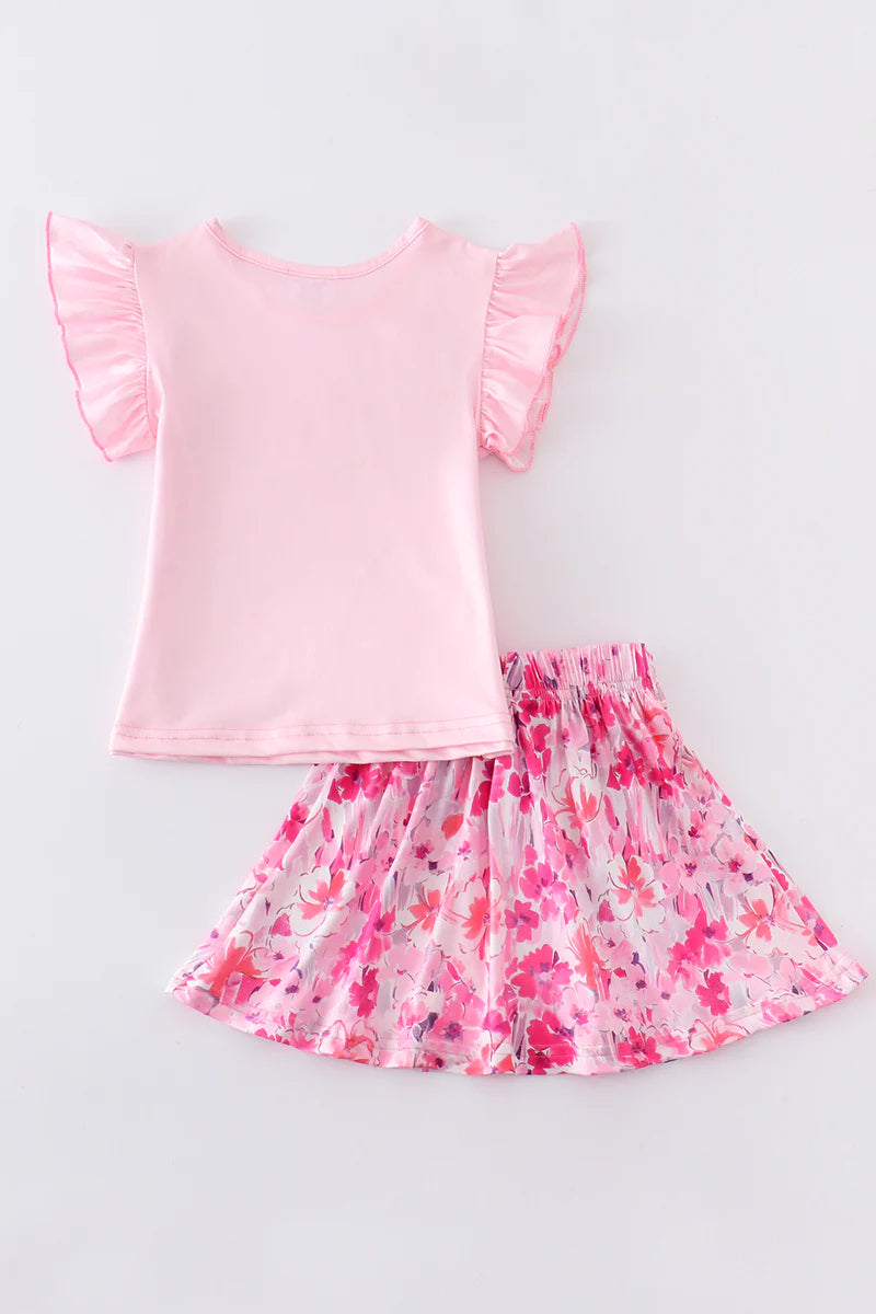 Perfectly Pink Floral Bunny Skirt Set
