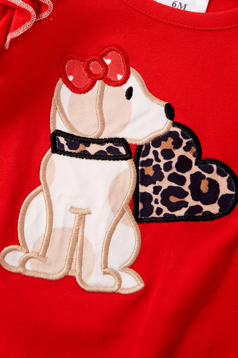 Puppy Dog with Leopard Heart Ruffle Romper