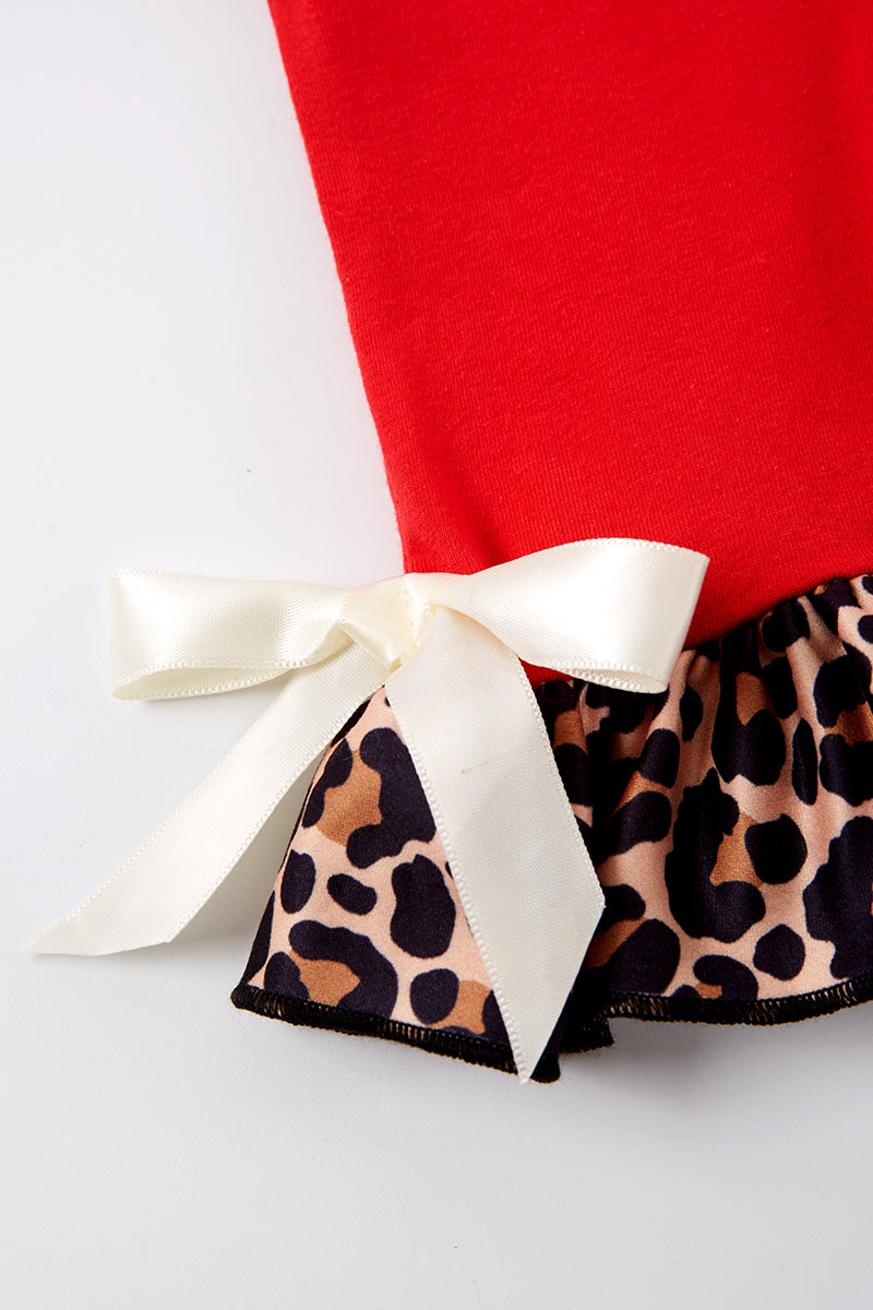 Puppy Dog with Leopard Heart Ruffle Romper