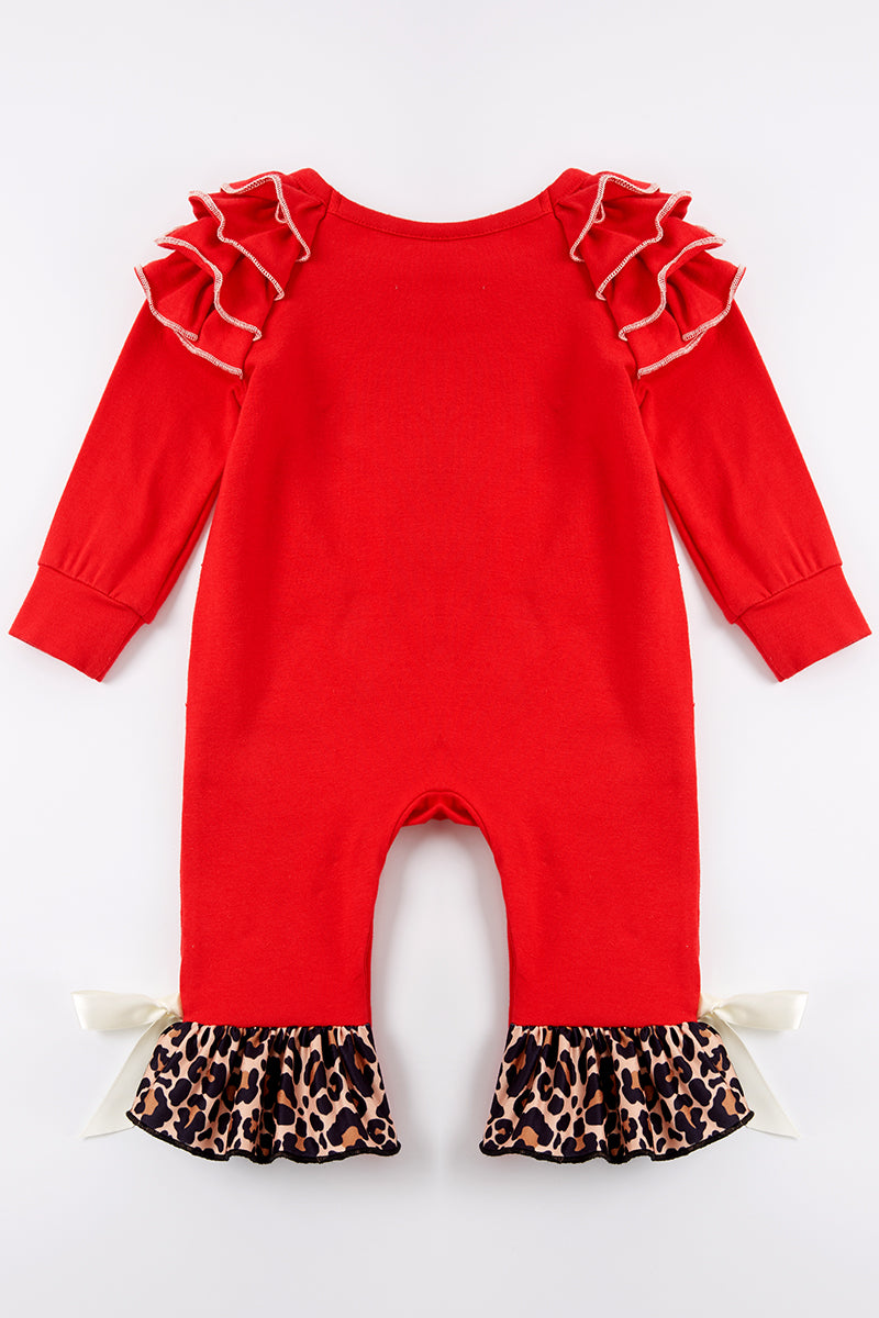 Puppy Dog with Leopard Heart Ruffle Romper