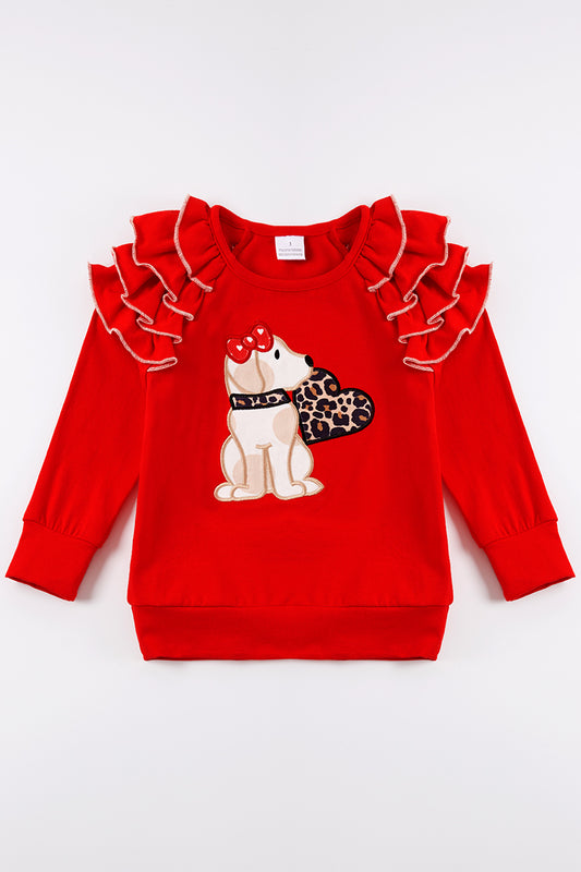 Puppy Dog with Leopard Heart Ruffle Top