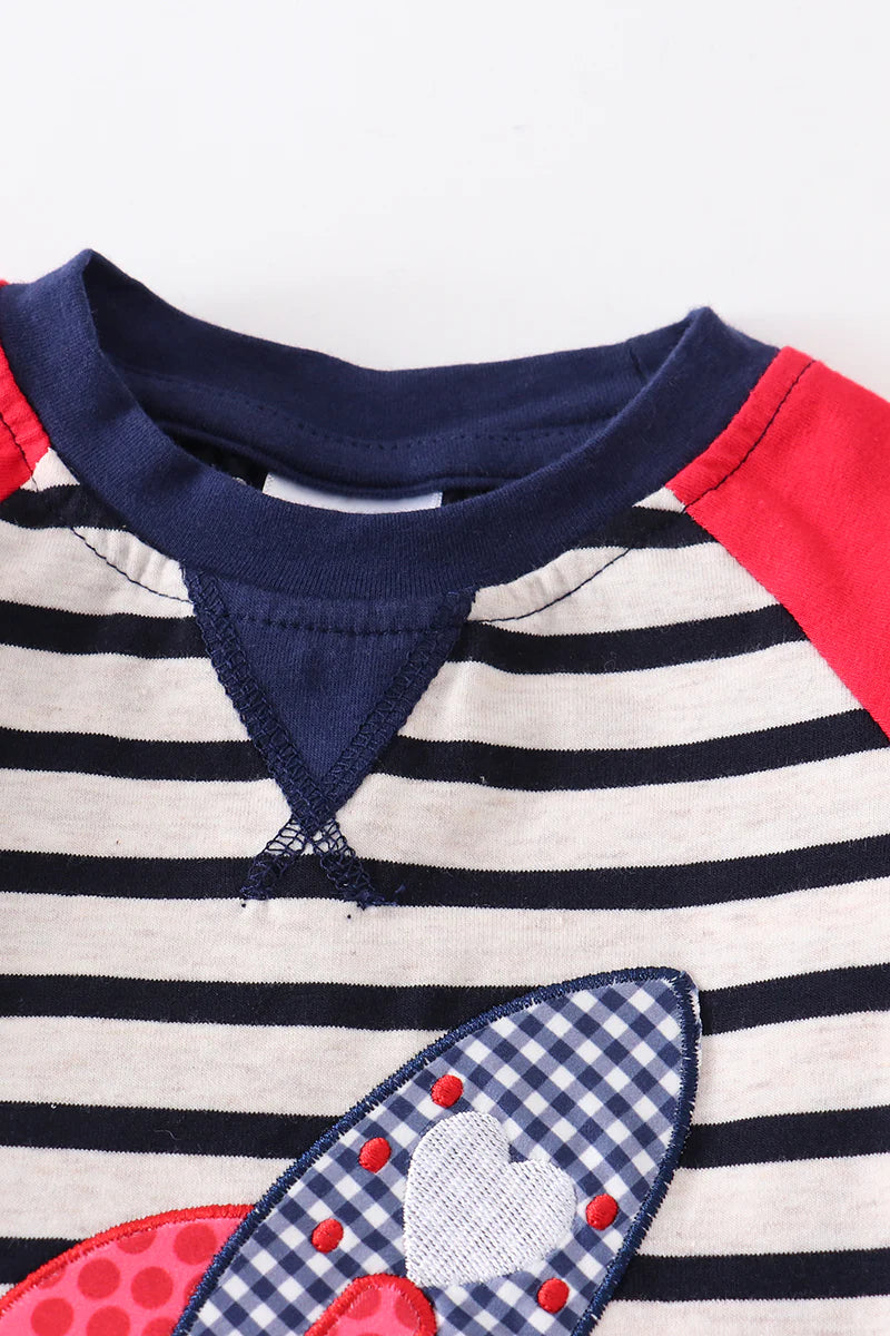 Striped Rocket with Hearts Applique Romper