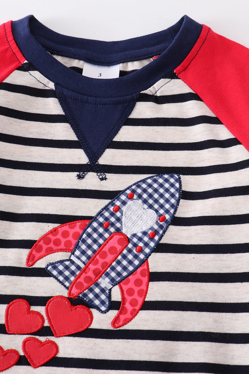 Striped Rocket with Hearts Top