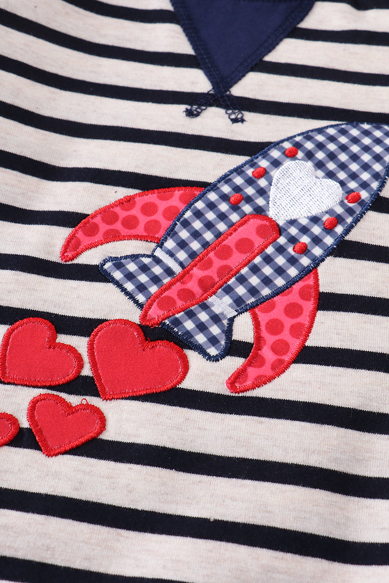 Striped Rocket with Hearts Top