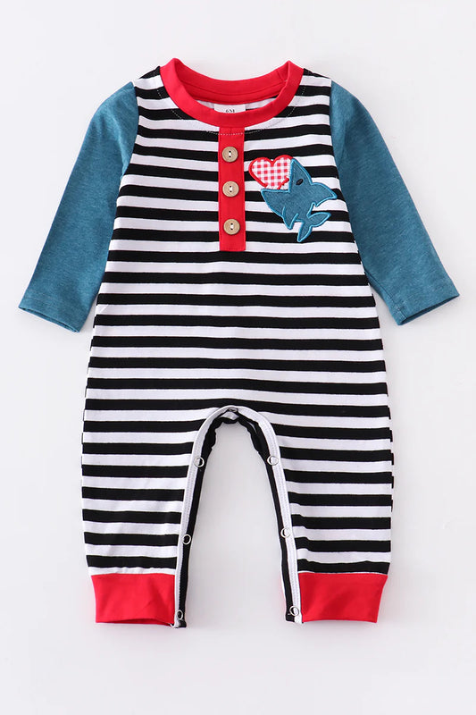 Striped Shark with Heart Romper
