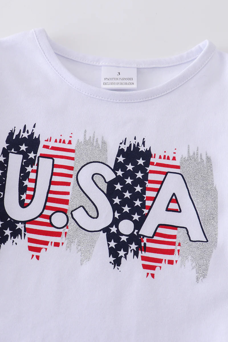 White USA Shirt with Sparkly Skirt