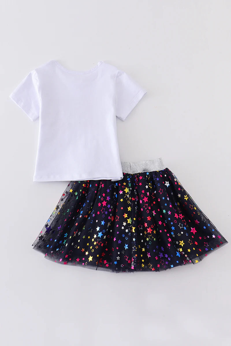 White USA Shirt with Sparkly Skirt